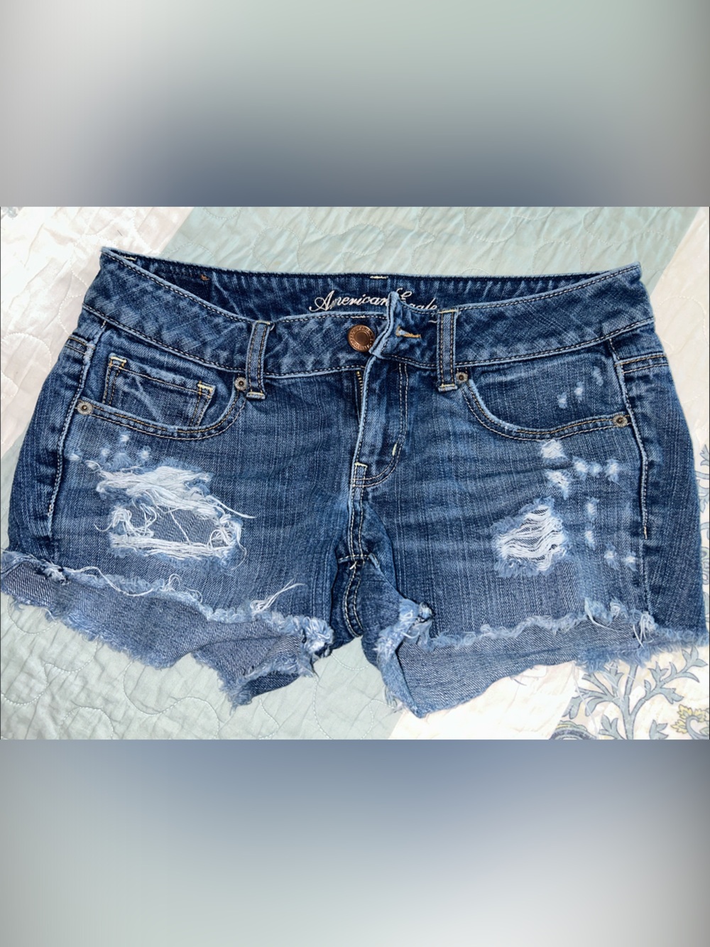 American Eagle Outfitters Distressed Dark Blue Denim Cutoff Shorts